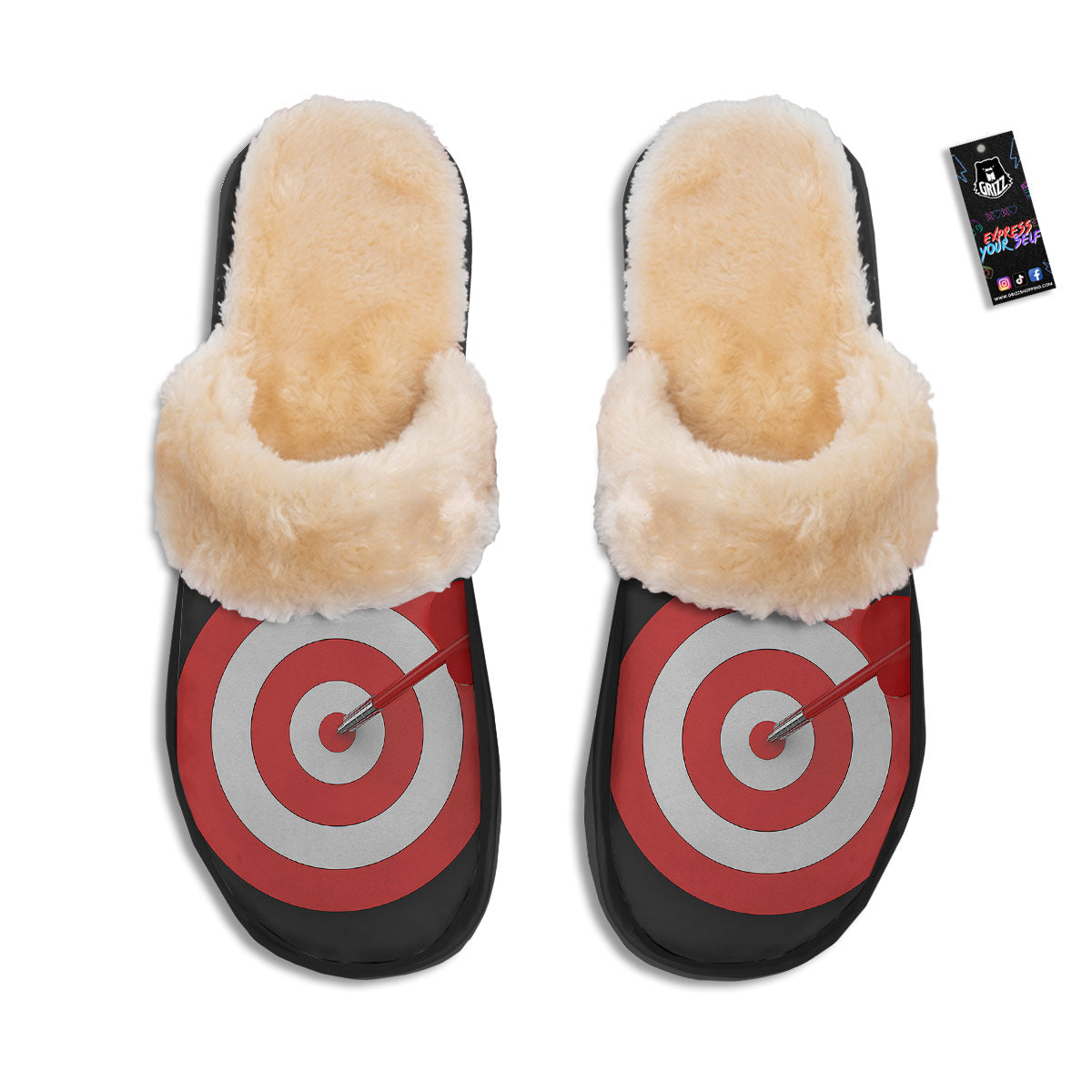 Bullseye Target White And Red Print Slippers-grizzshop
