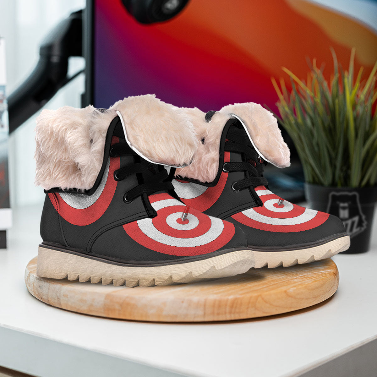 Bullseye Target White And Red Print Snow Boots-grizzshop