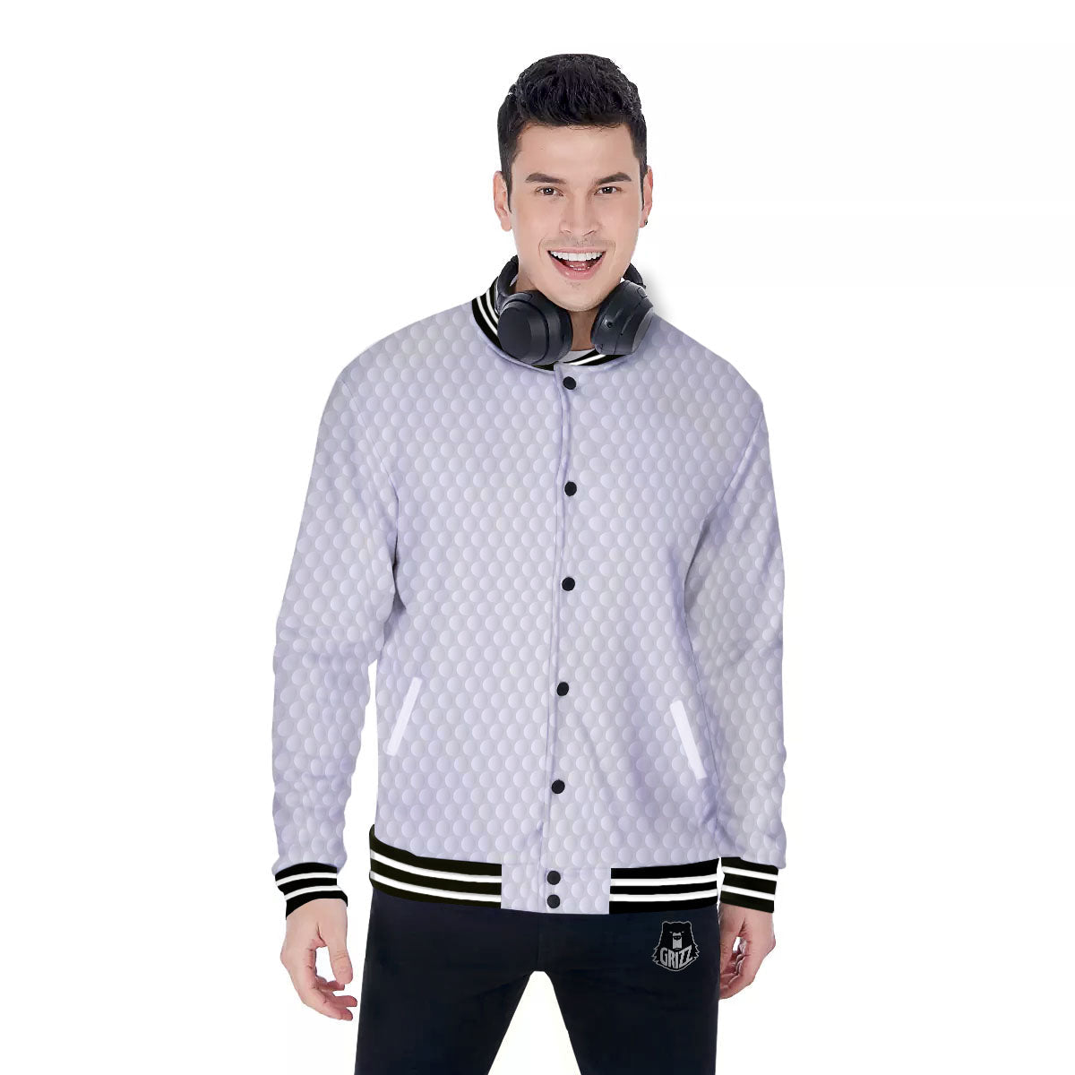 Bumps Texture Print Baseball Jacket-grizzshop