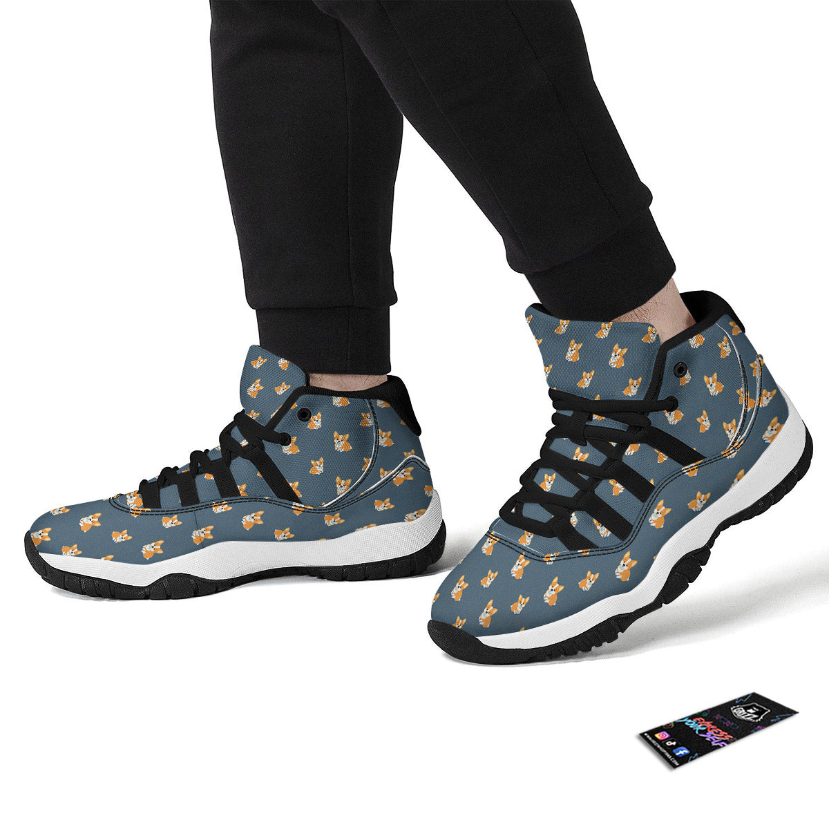 Bunny Corgi Print Pattern Black Bball Shoes-grizzshop