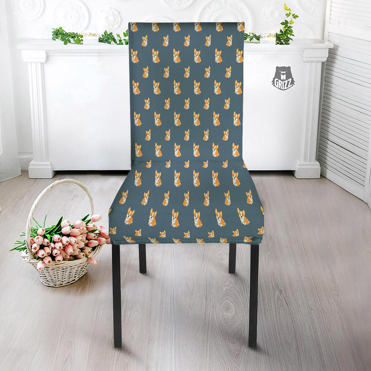 Bunny Corgi Print Pattern Dining Chair Slipcover-grizzshop