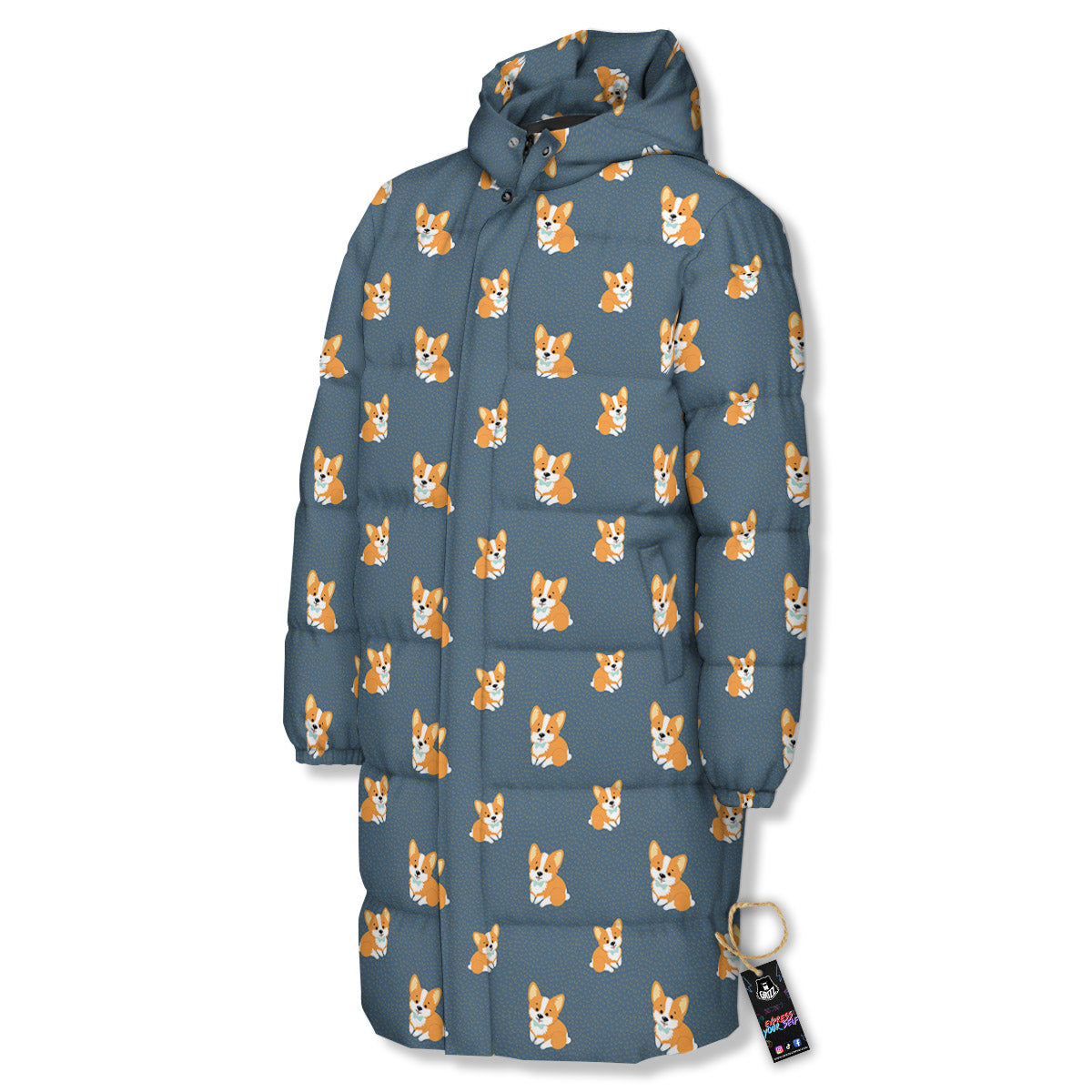 Bunny Corgi Print Pattern Long Down Jacket-grizzshop