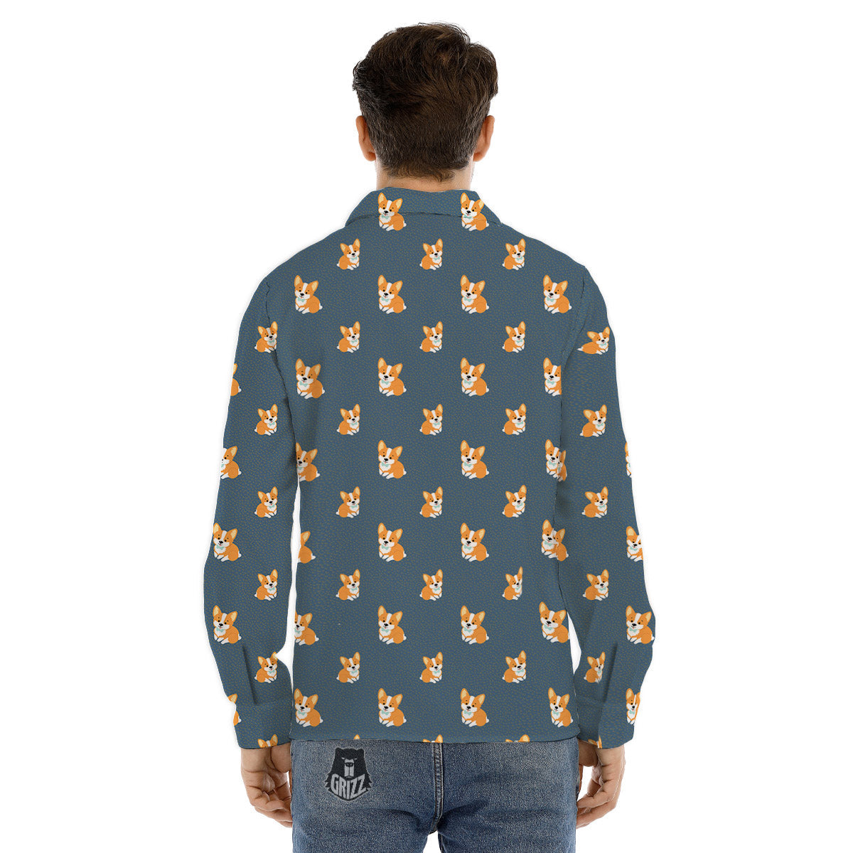 Bunny Corgi Print Pattern Men's Dress Shirts-grizzshop