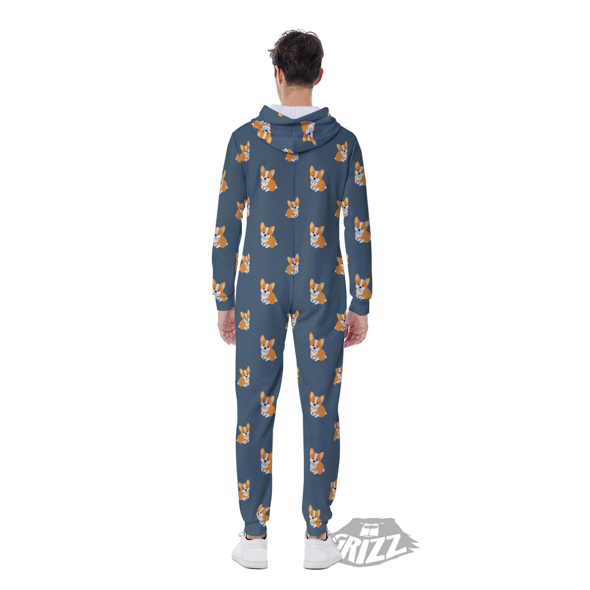 Bunny Corgi Print Pattern Men's Jumpsuit-grizzshop