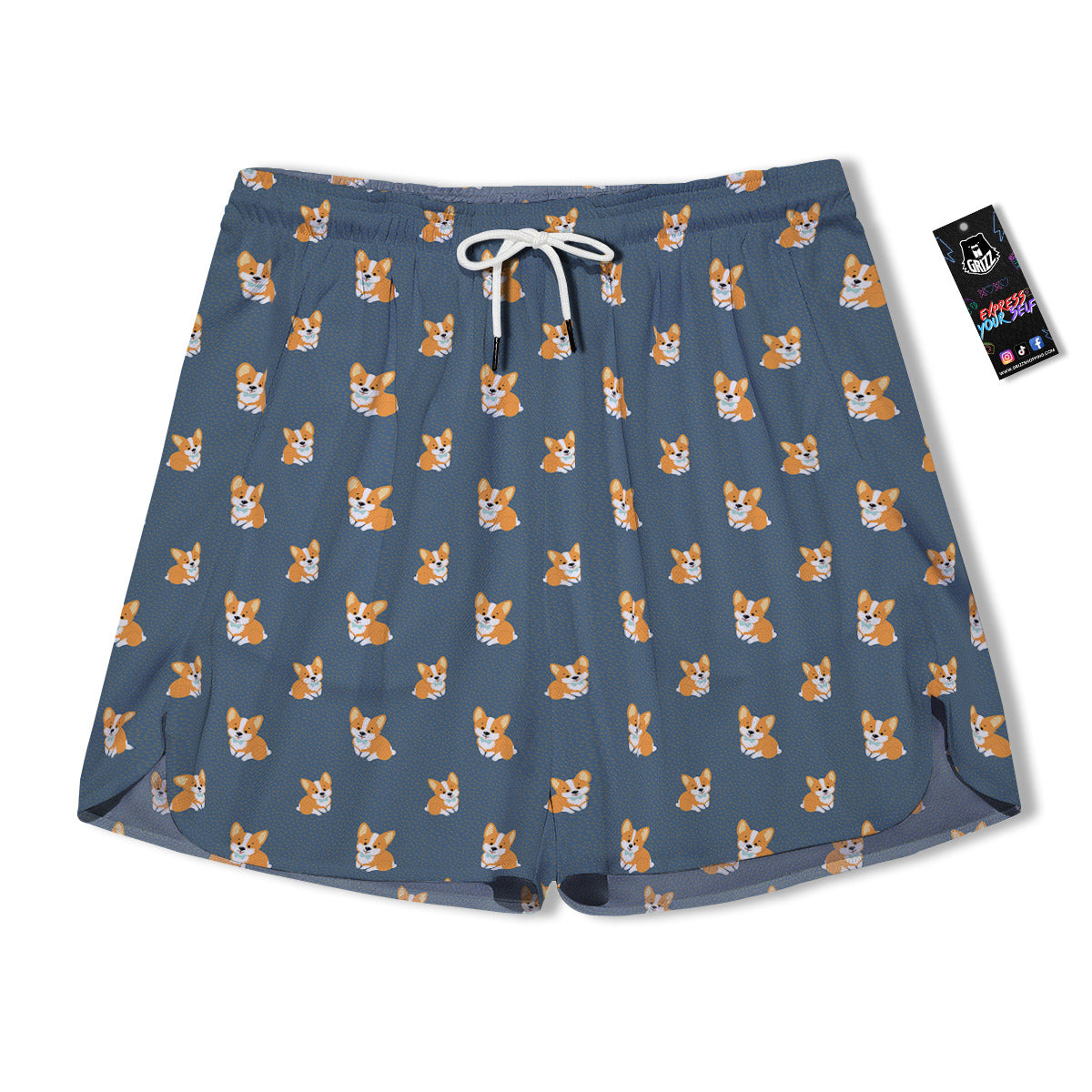 Bunny Corgi Print Pattern Men's Running Shorts-grizzshop