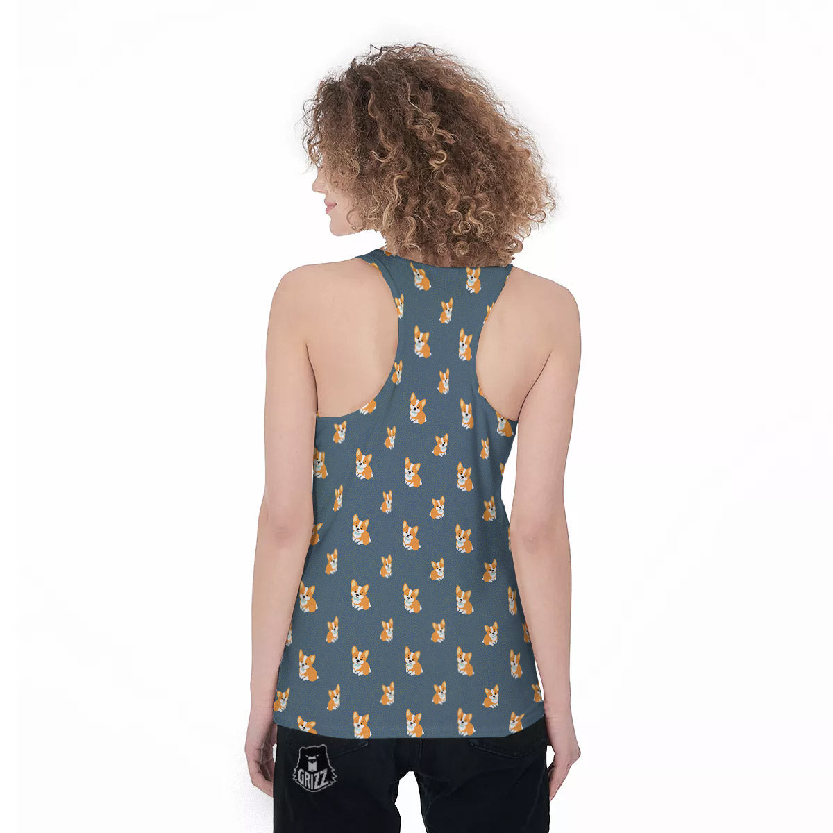 Bunny Corgi Print Pattern Women's Racerback Tank Top-grizzshop