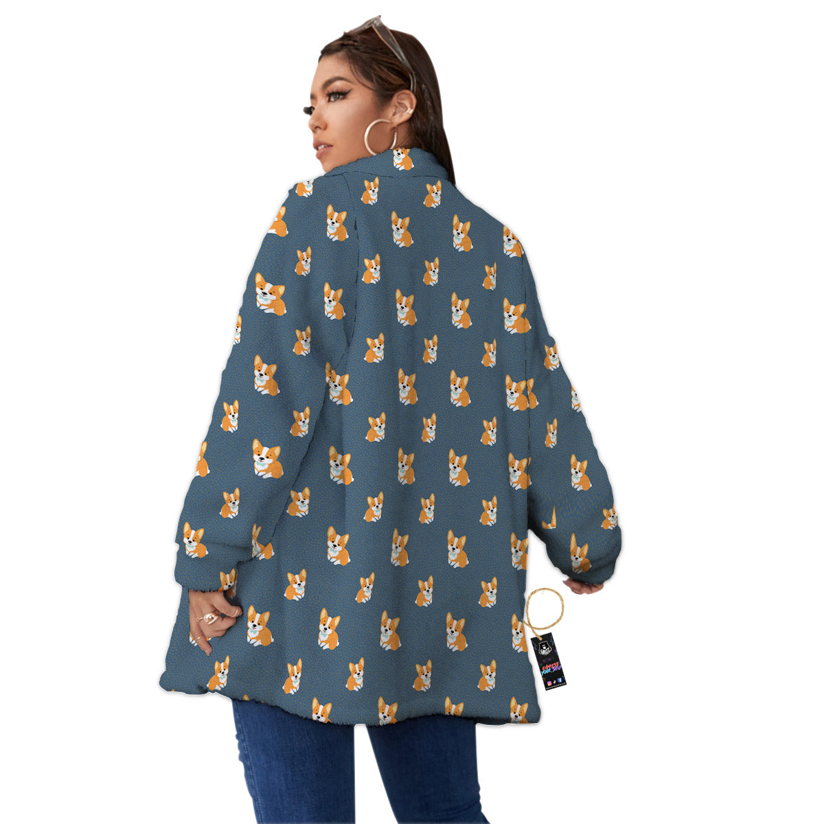 Bunny Corgi Print Pattern Women's Sherpa Jacket-grizzshop