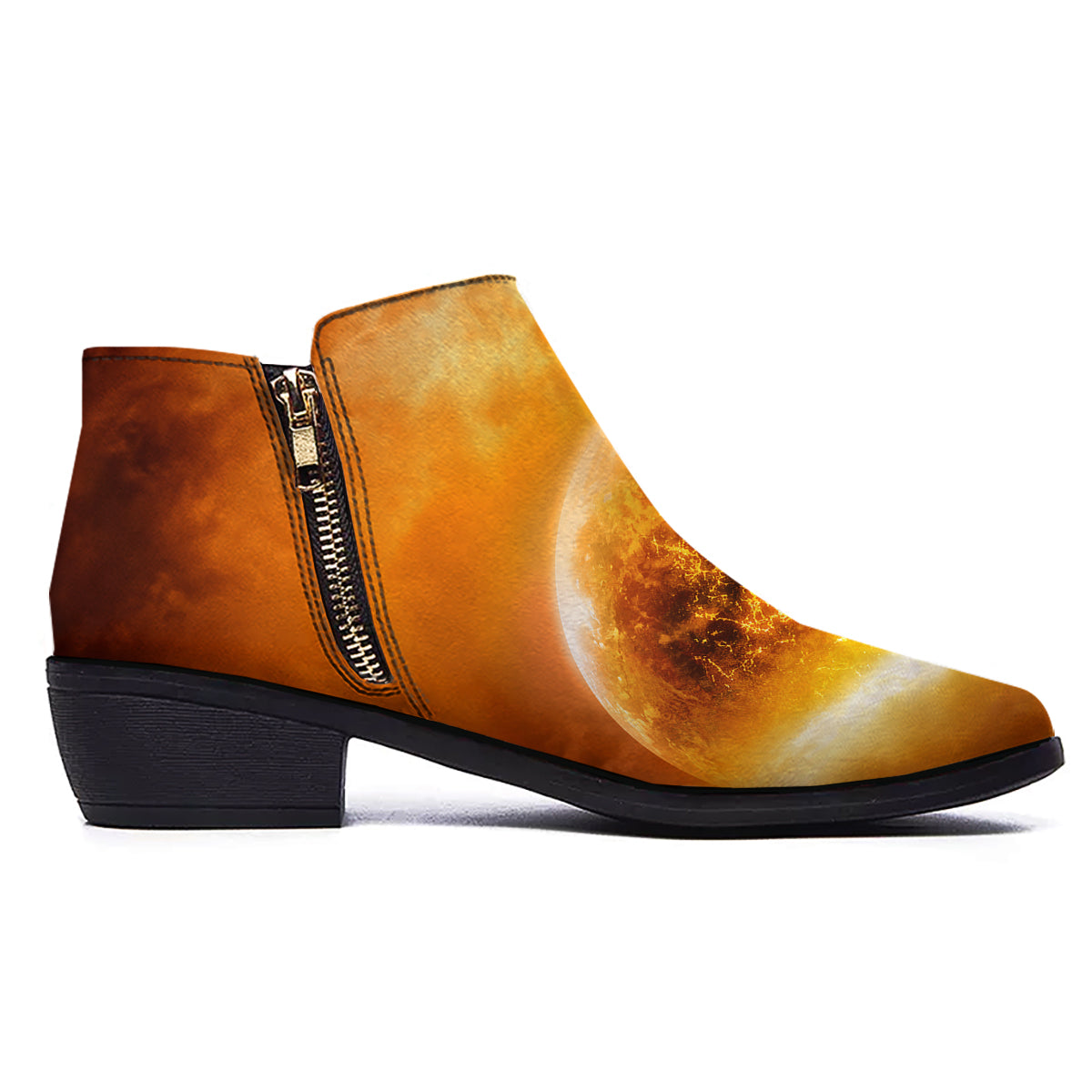 Burning Apocalyptic Planet Earth Print Ankle Boots-grizzshop
