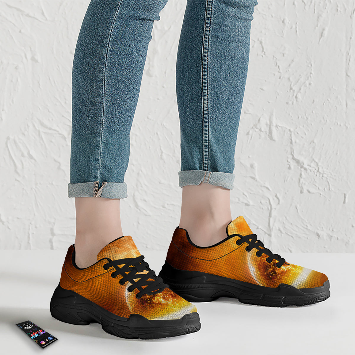 Burning Apocalyptic Planet Earth Print Black Chunky Shoes-grizzshop