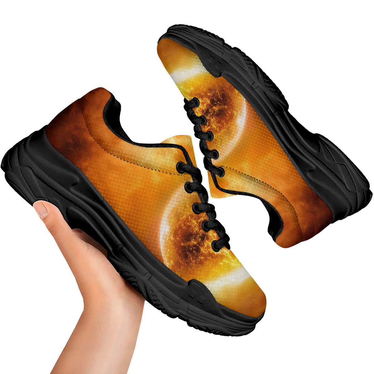 Burning Apocalyptic Planet Earth Print Black Chunky Shoes-grizzshop