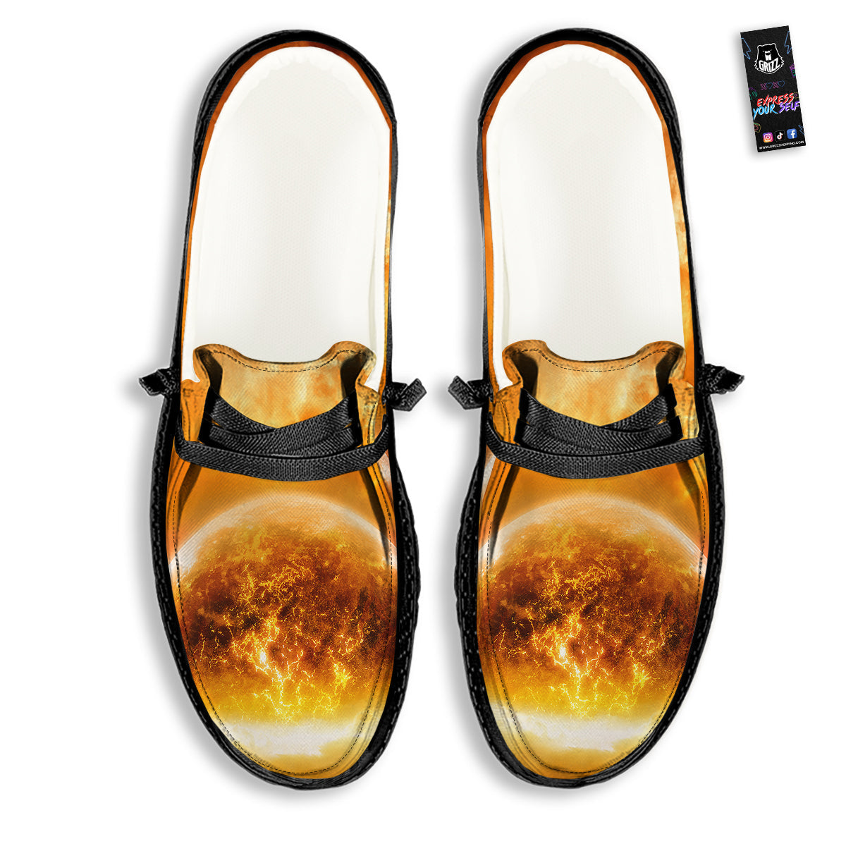 Burning Apocalyptic Planet Earth Print Black Loafers-grizzshop