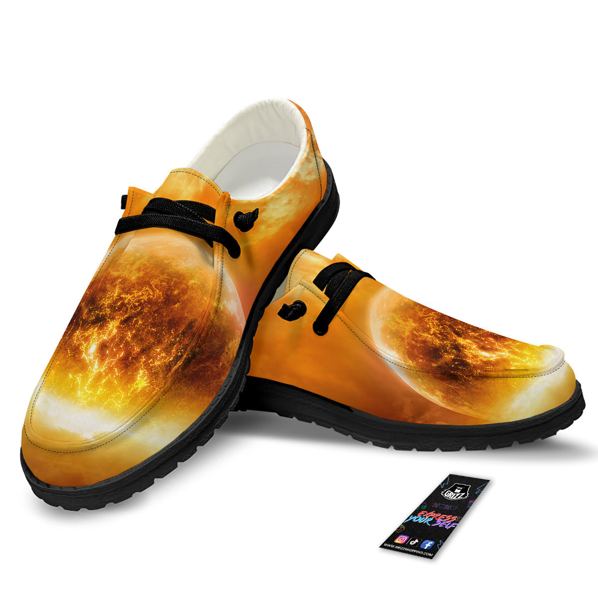 Burning Apocalyptic Planet Earth Print Black Loafers-grizzshop