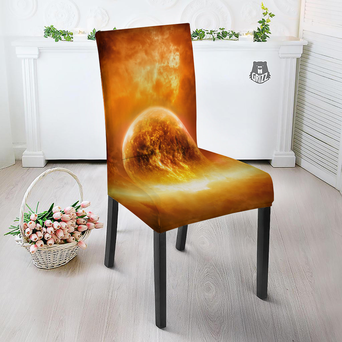 Burning Apocalyptic Planet Earth Print Dining Chair Slipcover-grizzshop