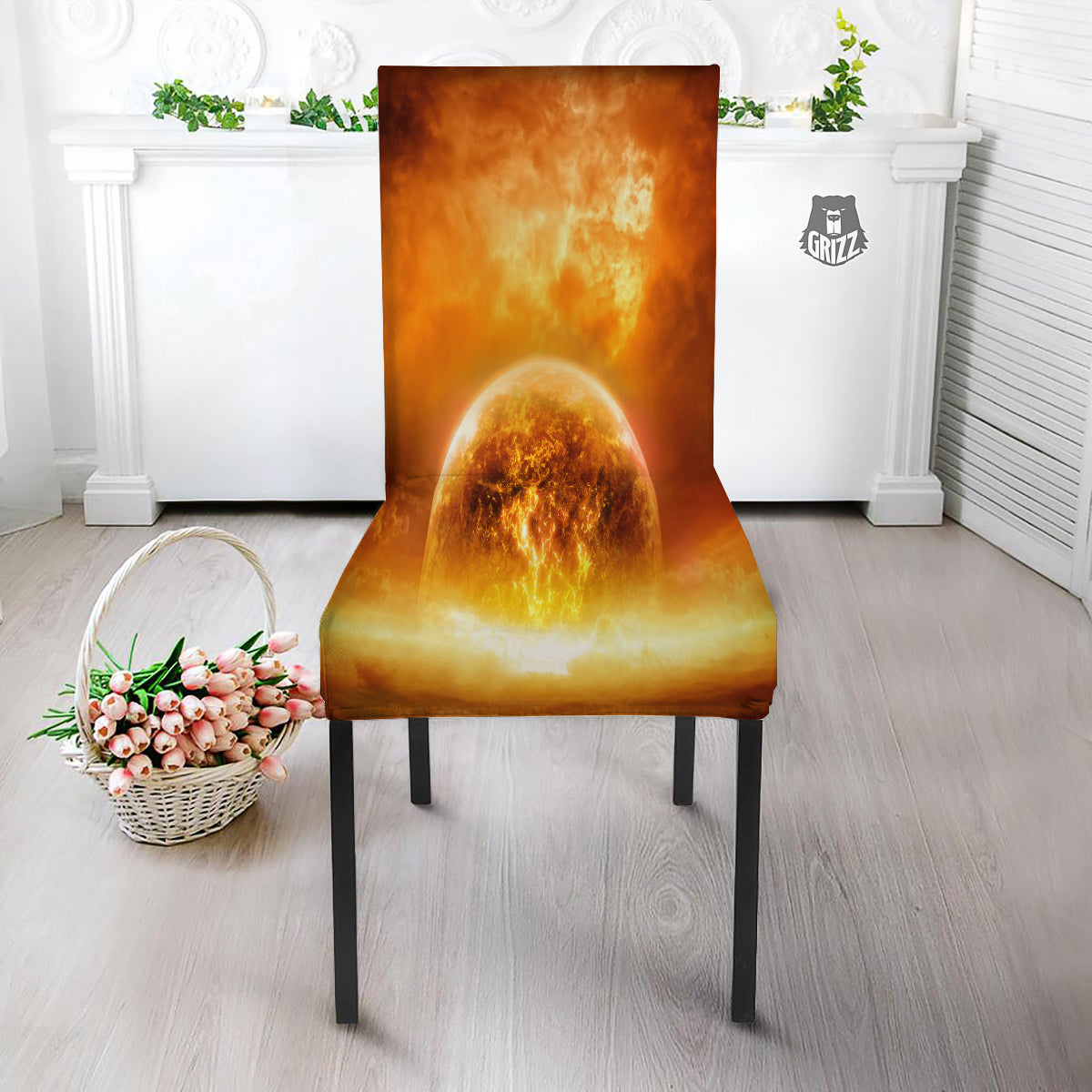 Burning Apocalyptic Planet Earth Print Dining Chair Slipcover-grizzshop