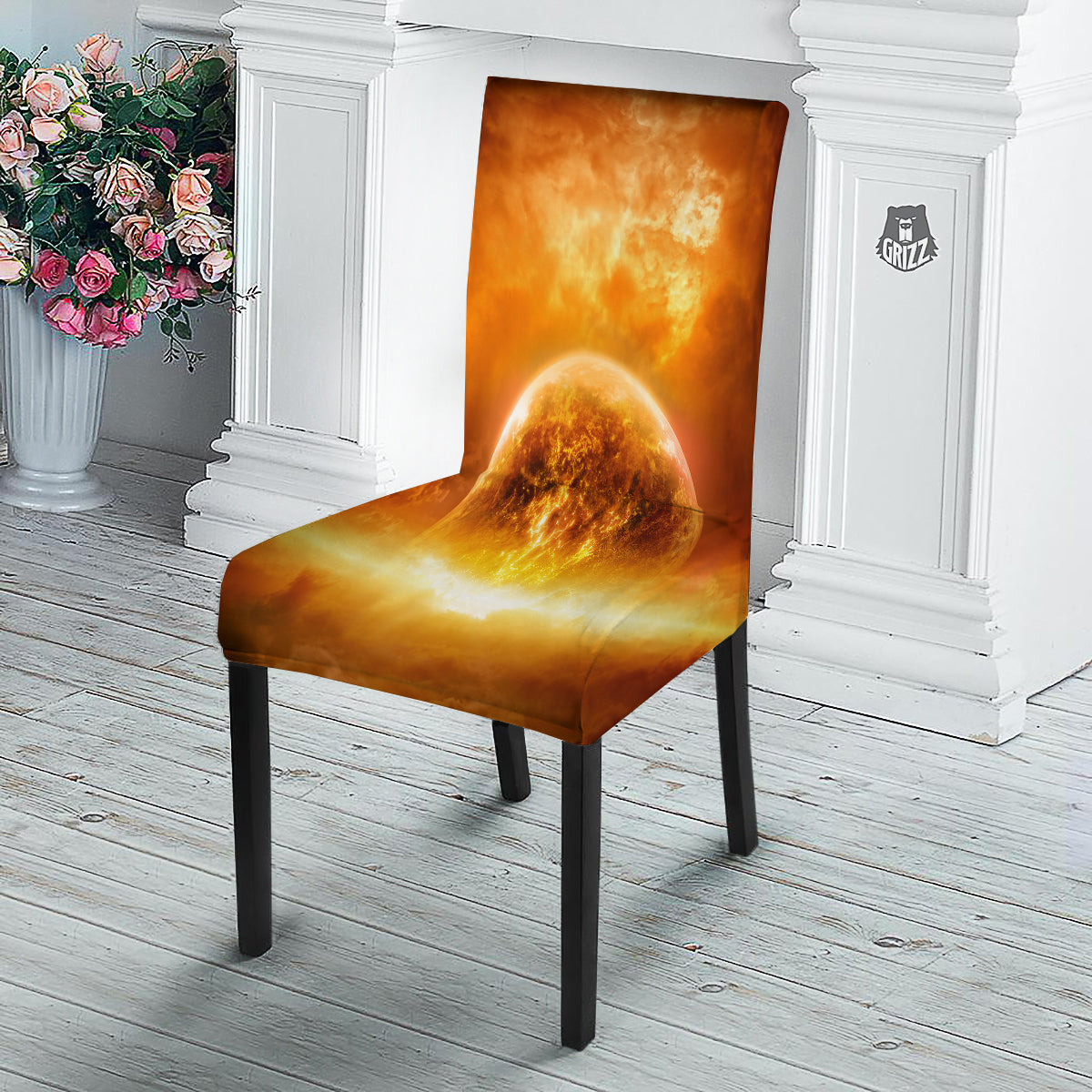 Burning Apocalyptic Planet Earth Print Dining Chair Slipcover-grizzshop