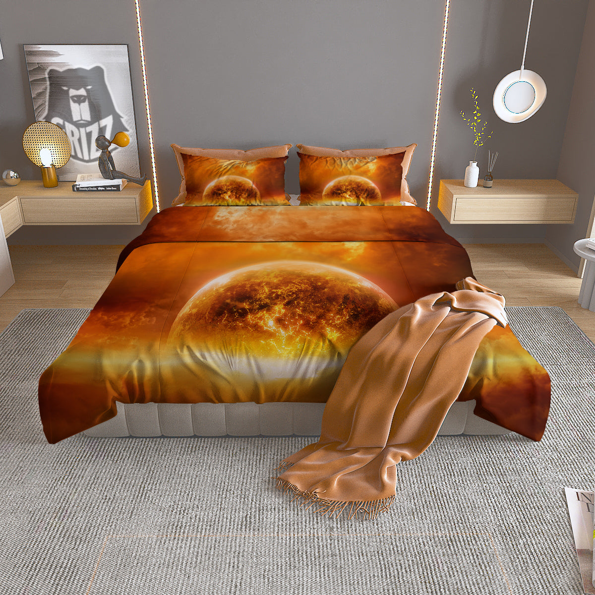 Burning Apocalyptic Planet Earth Print Duvet Cover Bedding Set