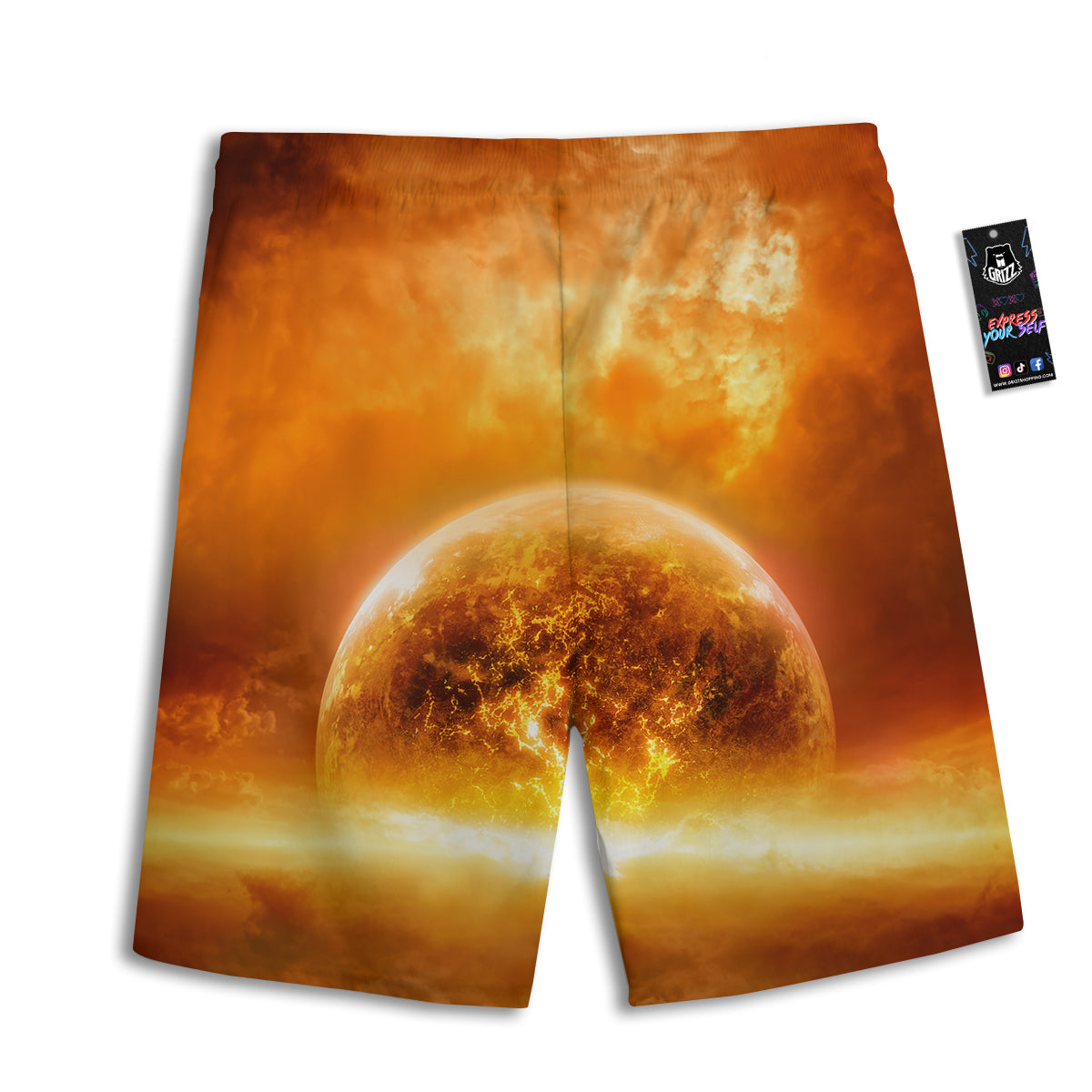 Burning Apocalyptic Planet Earth Print Men's Athletic Shorts