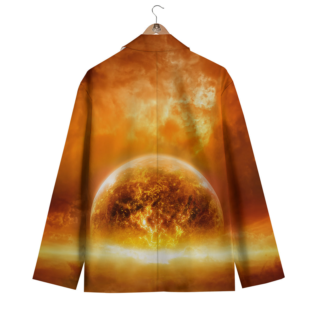 Burning Apocalyptic Planet Earth Print Men's Blazer-grizzshop
