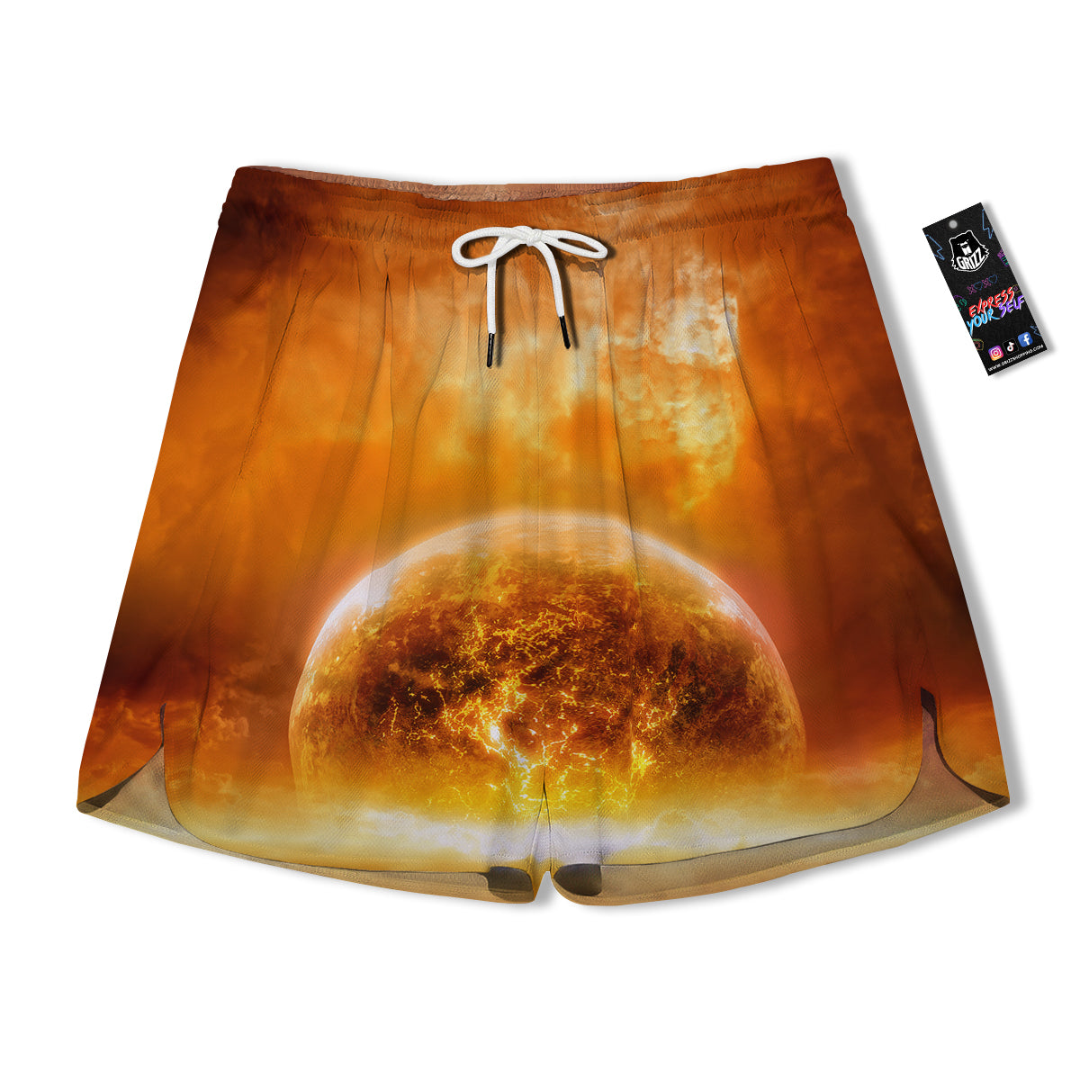 Burning Apocalyptic Planet Earth Print Men's Running Shorts-grizzshop