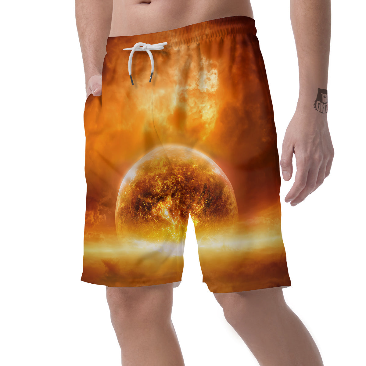 Burning Apocalyptic Planet Earth Print Men's Shorts-grizzshop