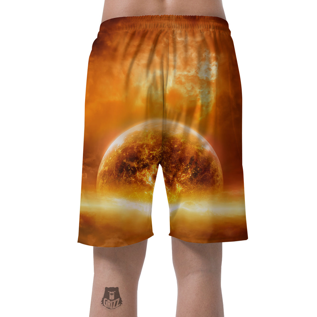 Burning Apocalyptic Planet Earth Print Men's Shorts-grizzshop