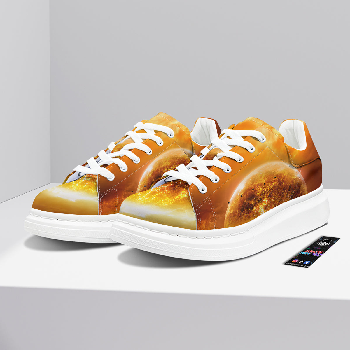 Burning Apocalyptic Planet Earth Print Platform Shoes-grizzshop