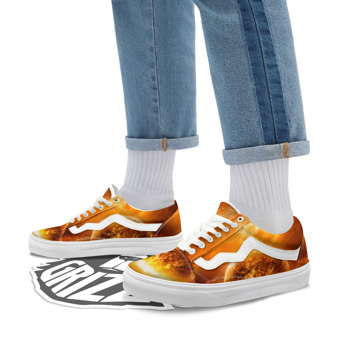 Burning Apocalyptic Planet Earth Print Skate Shoes-grizzshop