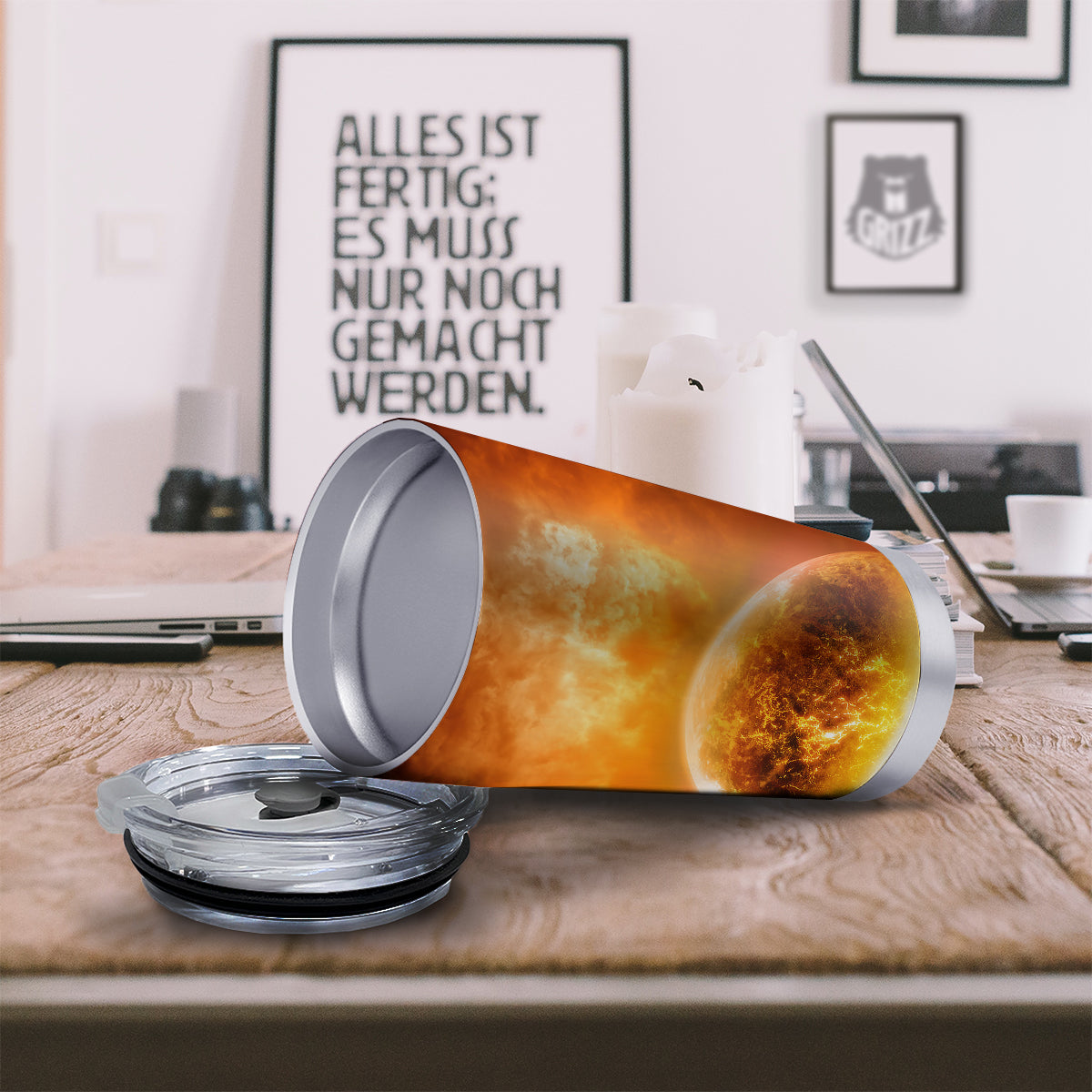 Burning Apocalyptic Planet Earth Print Tumbler-grizzshop