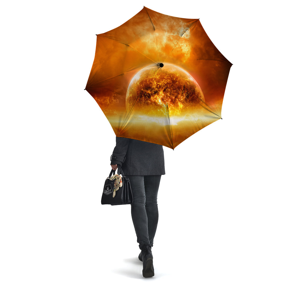 Burning Apocalyptic Planet Earth Print Umbrella-grizzshop