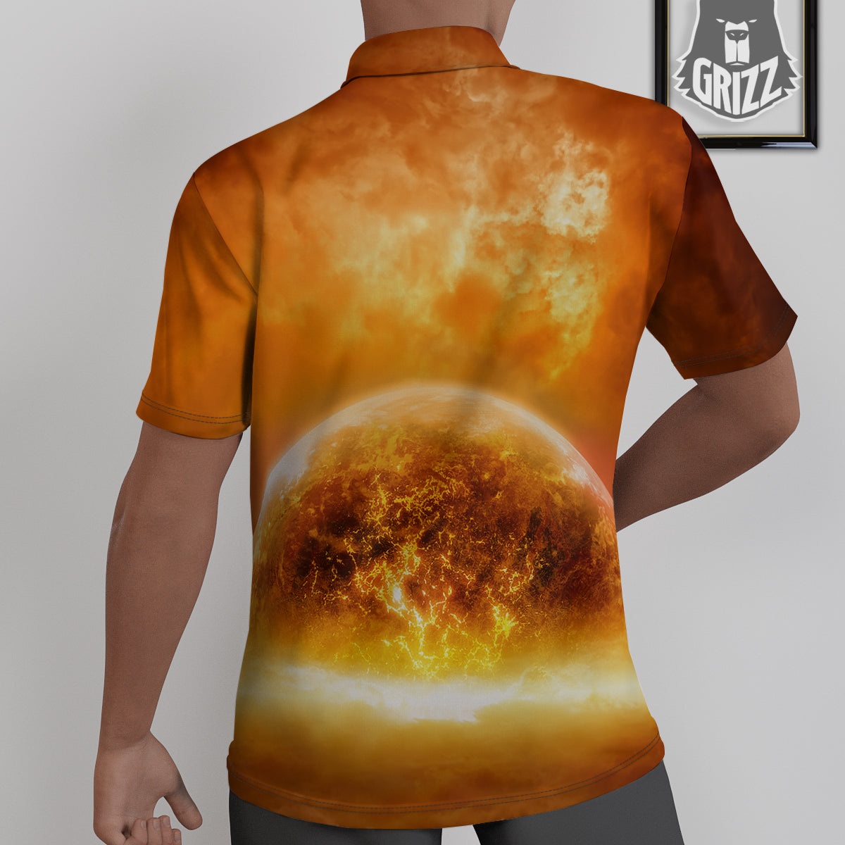 Burning Apocalyptic Planet Earth Print Untucked Shirts-grizzshop