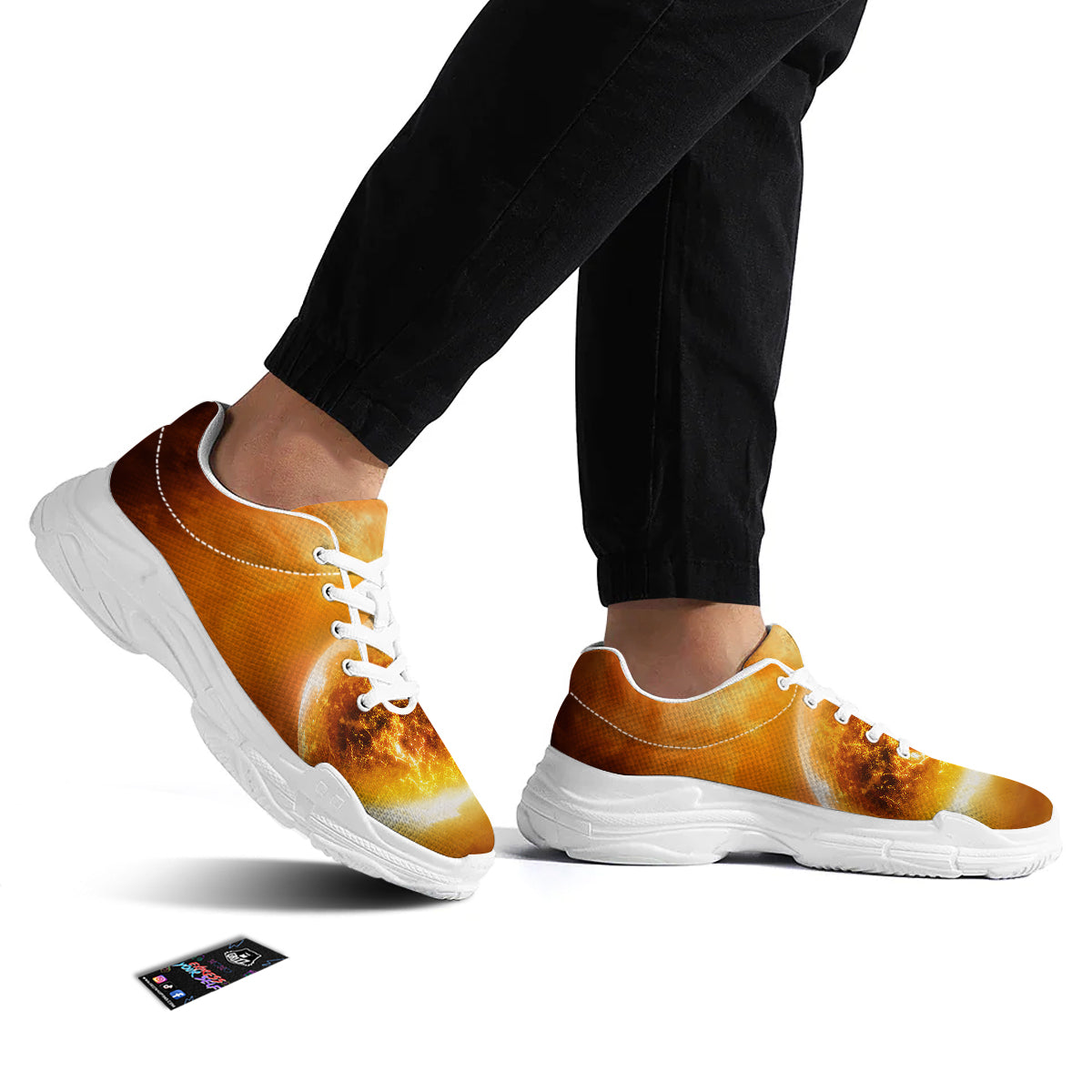 Burning Apocalyptic Planet Earth Print White Chunky Shoes-grizzshop