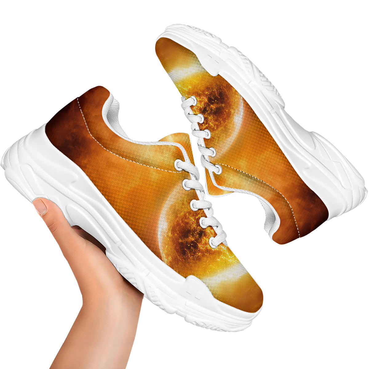 Burning Apocalyptic Planet Earth Print White Chunky Shoes-grizzshop