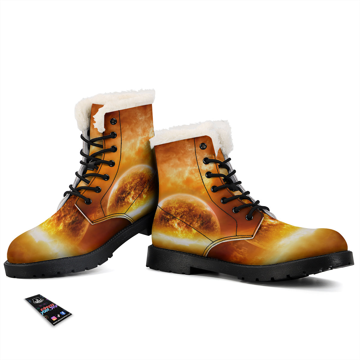 Burning Apocalyptic Planet Earth Print Winter Boots-grizzshop