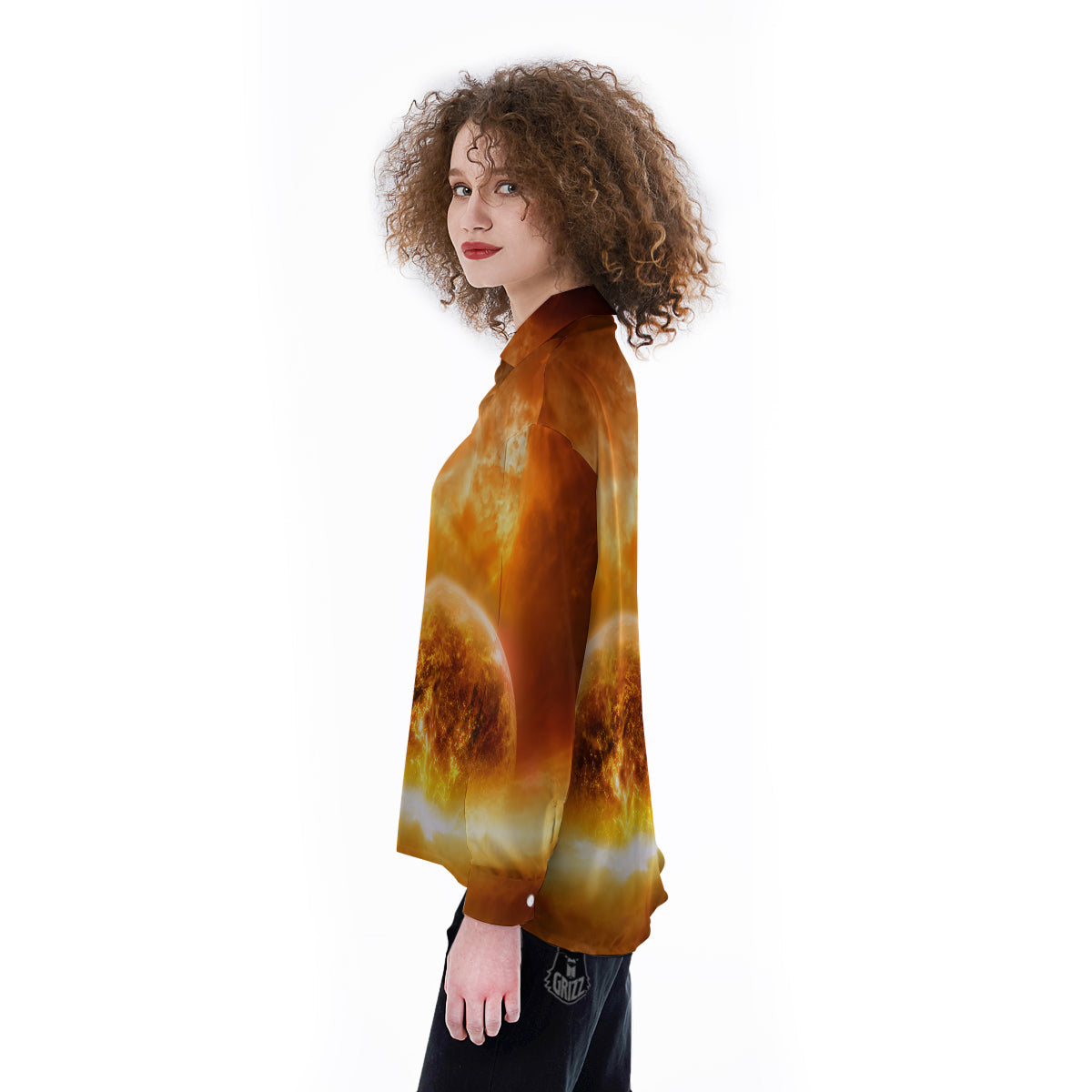 Burning Apocalyptic Planet Earth Print Women's Long Sleeve Shirts-grizzshop