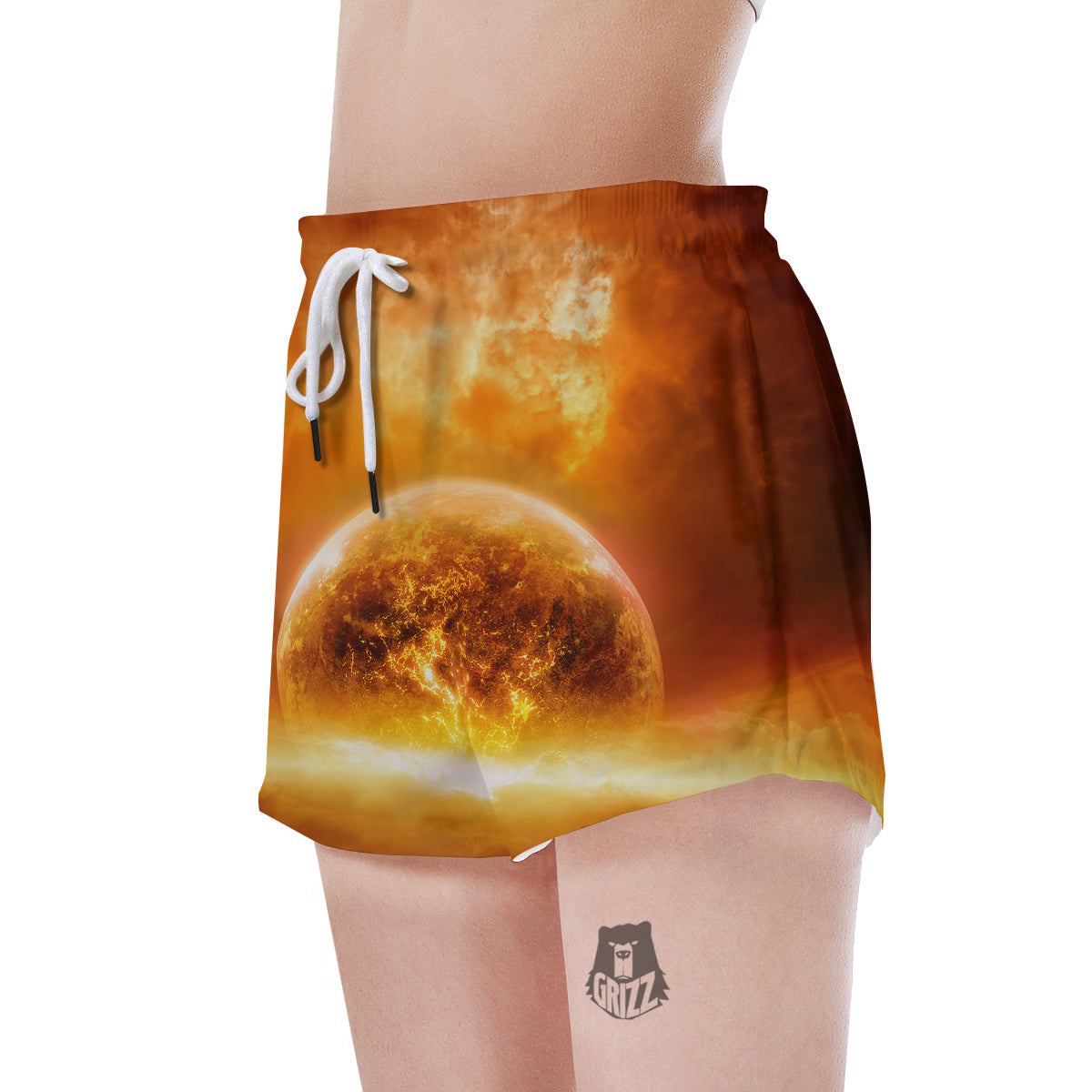 Burning Apocalyptic Planet Earth Print Women's Shorts-grizzshop