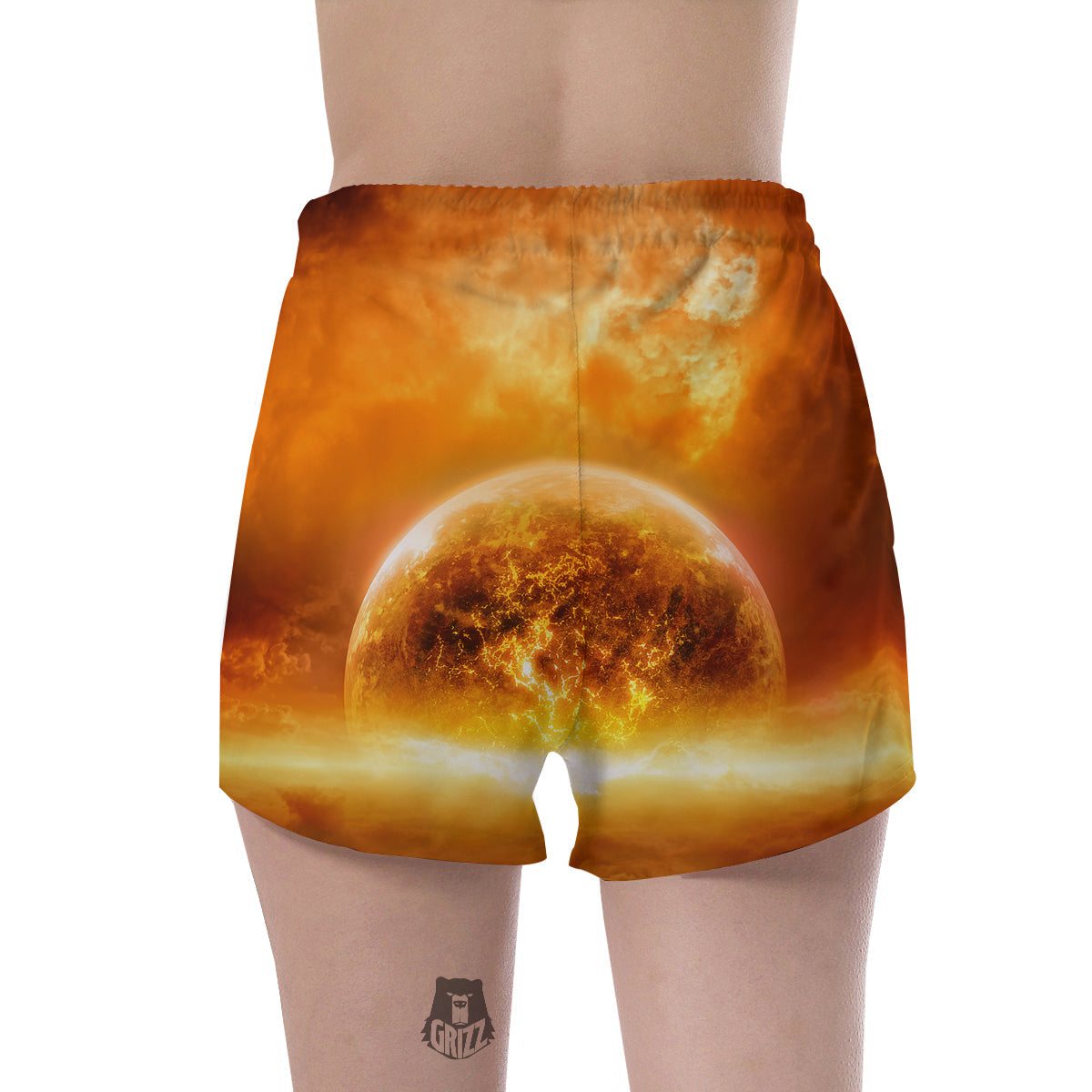 Burning Apocalyptic Planet Earth Print Women's Shorts-grizzshop