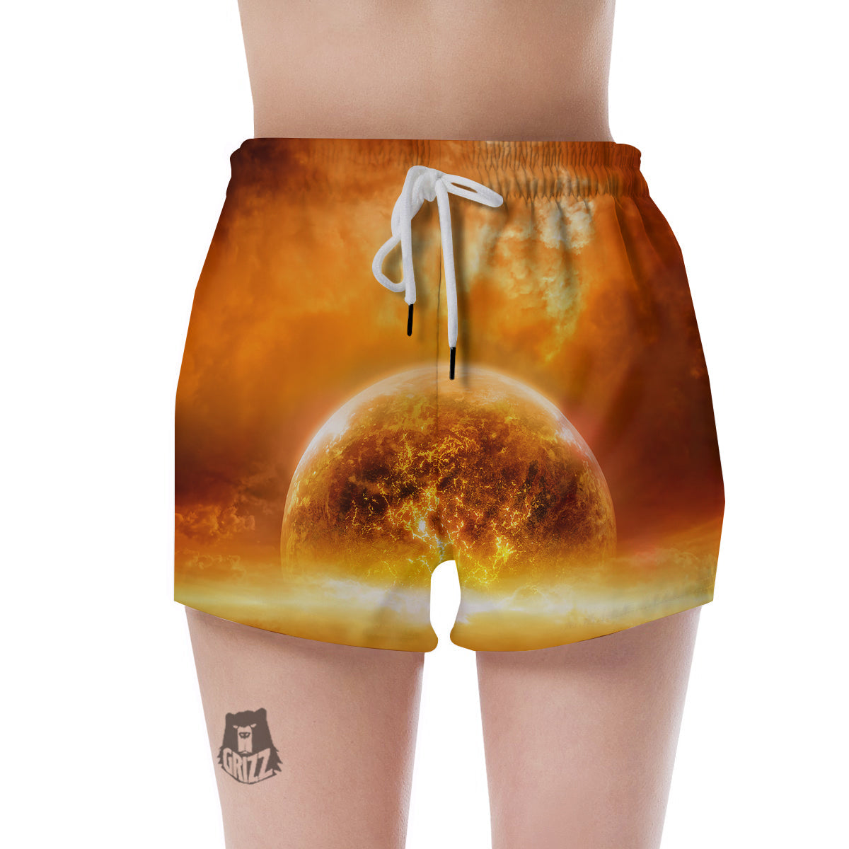 Burning Apocalyptic Planet Earth Print Women's Shorts-grizzshop