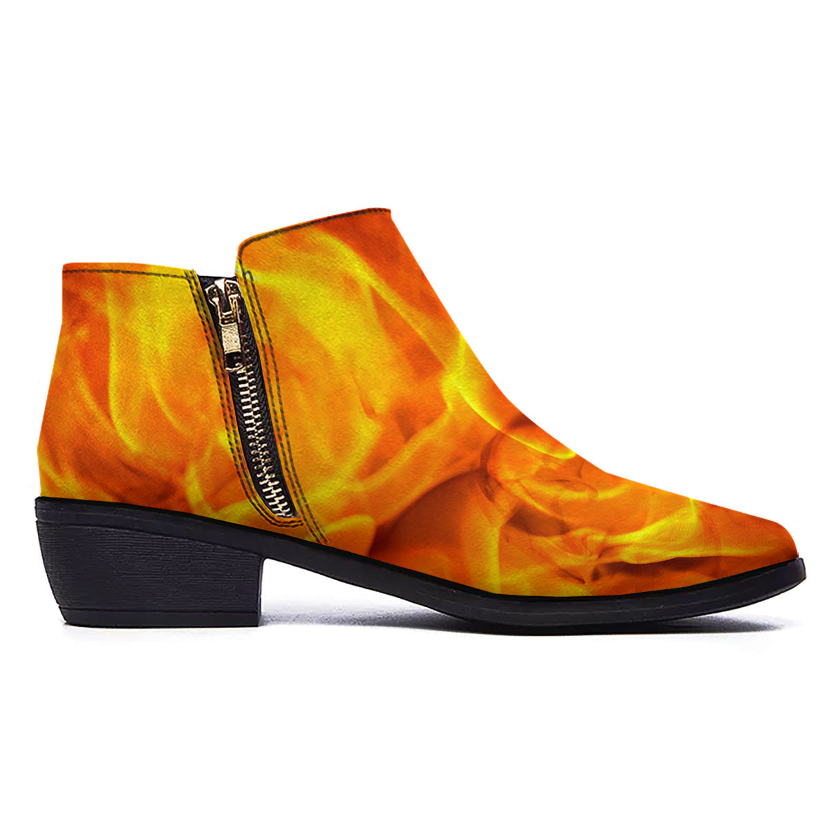 Burning Fire Flame Print Ankle Boots-grizzshop
