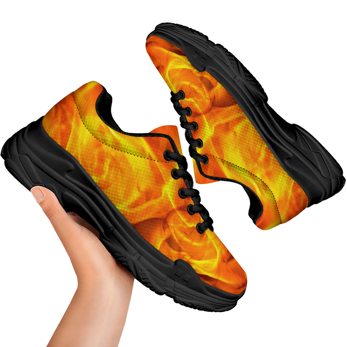 Burning Fire Flame Print Black Chunky Shoes-grizzshop