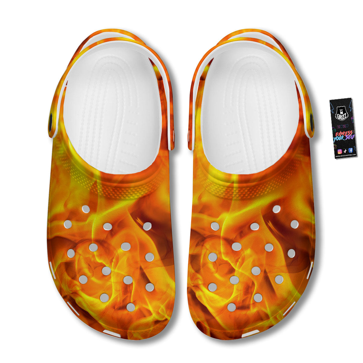Burning Fire Flame Print Clog-grizzshop