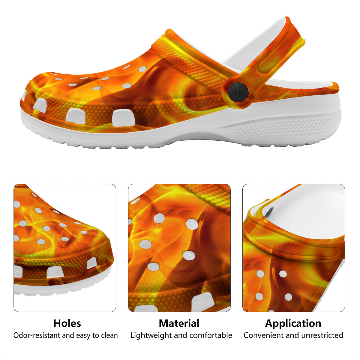 Burning Fire Flame Print Clog-grizzshop