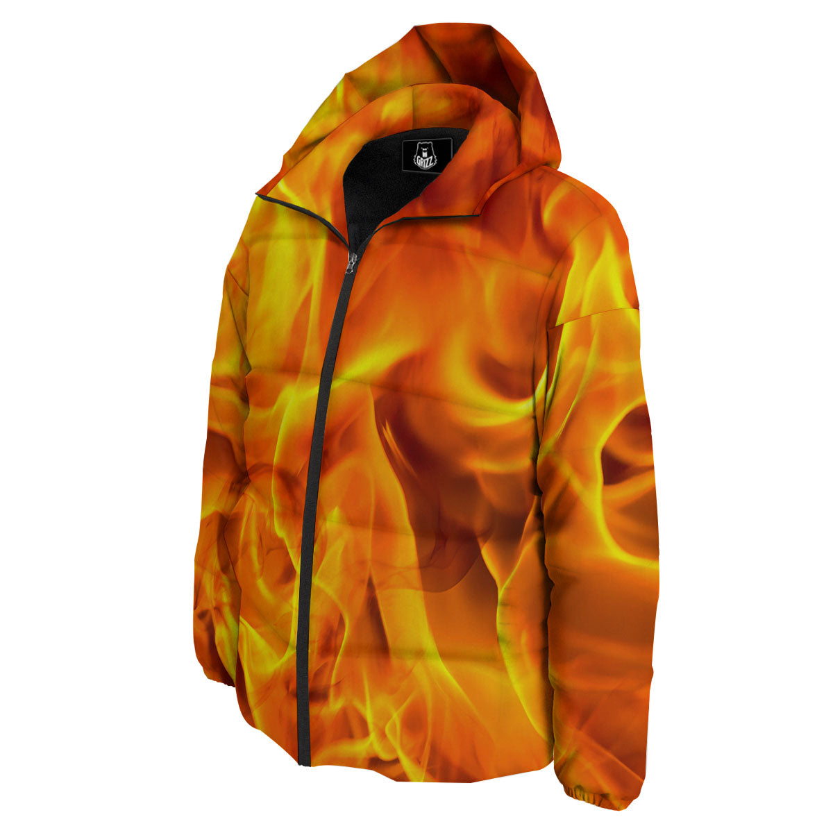 Burning Fire Flame Print Down Jacket-grizzshop
