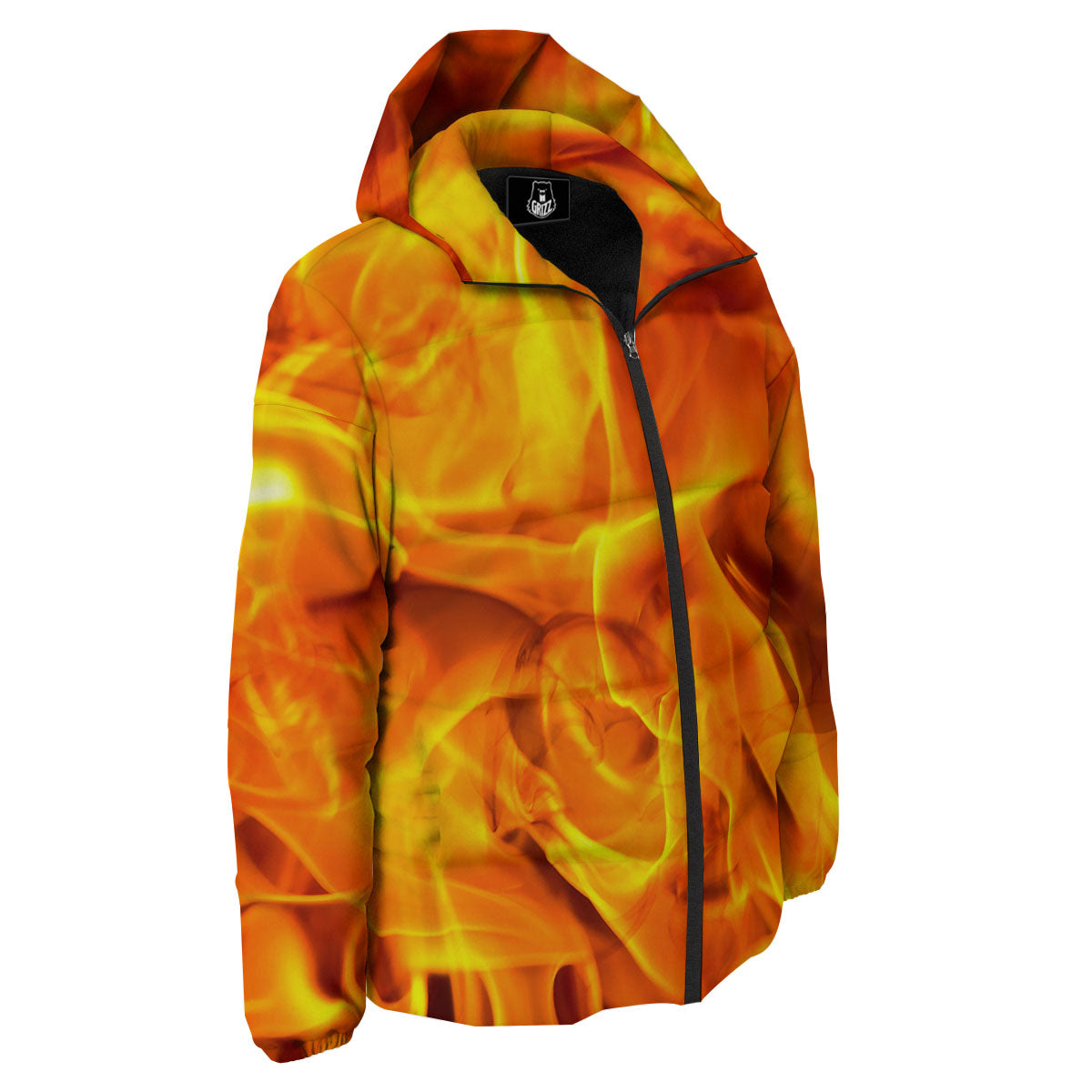 Burning Fire Flame Print Down Jacket-grizzshop