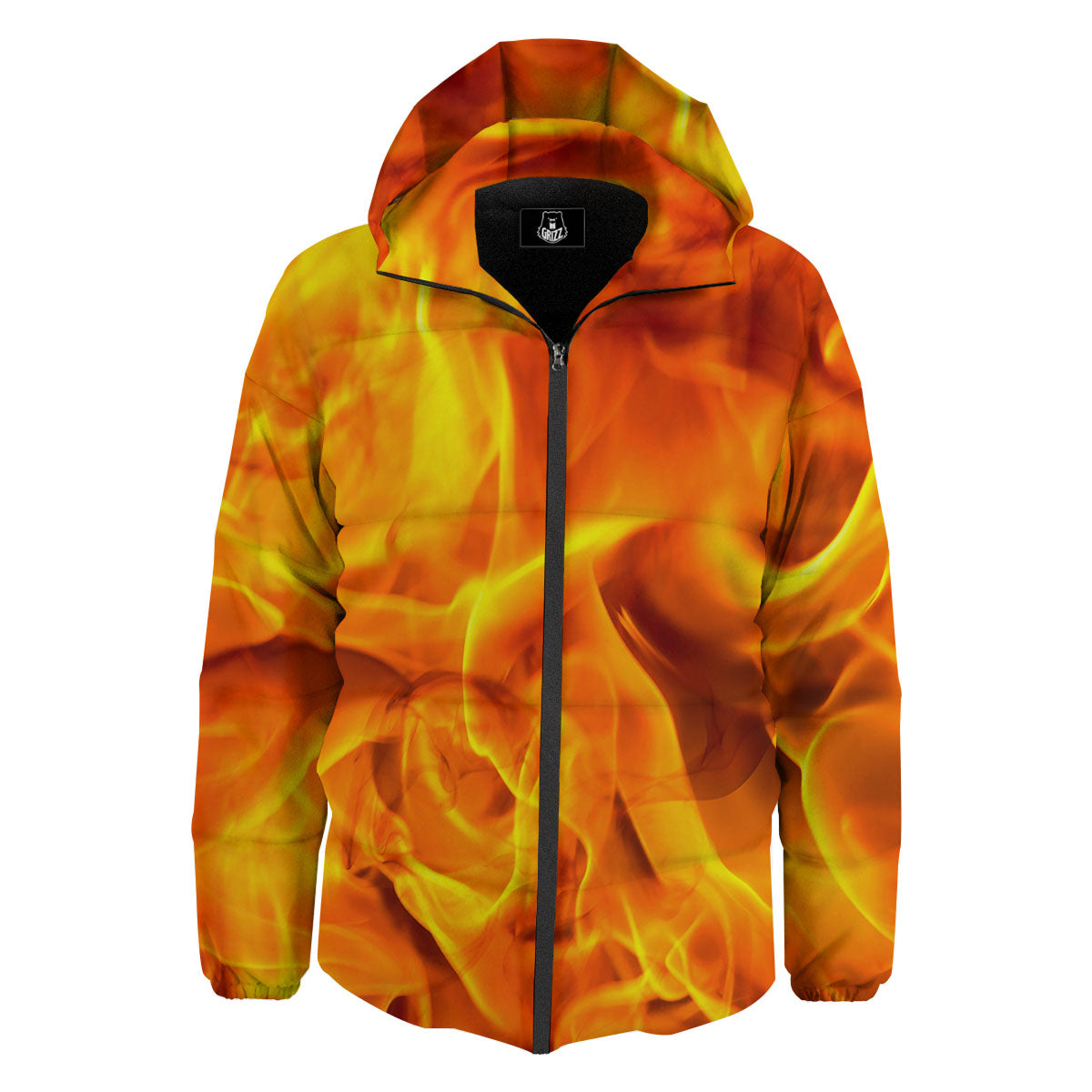Burning Fire Flame Print Down Jacket-grizzshop