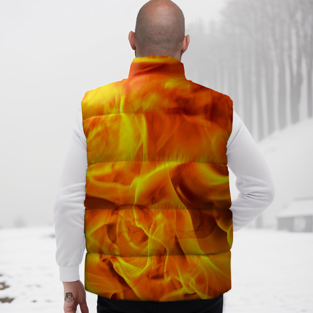 Burning Fire Flame Print Down Vest