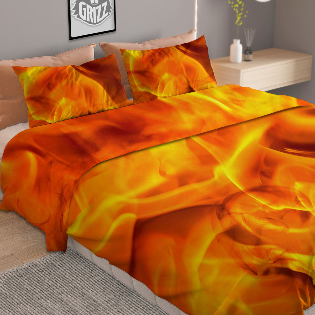 Burning Fire Flame Print Duvet Cover Bedding Set