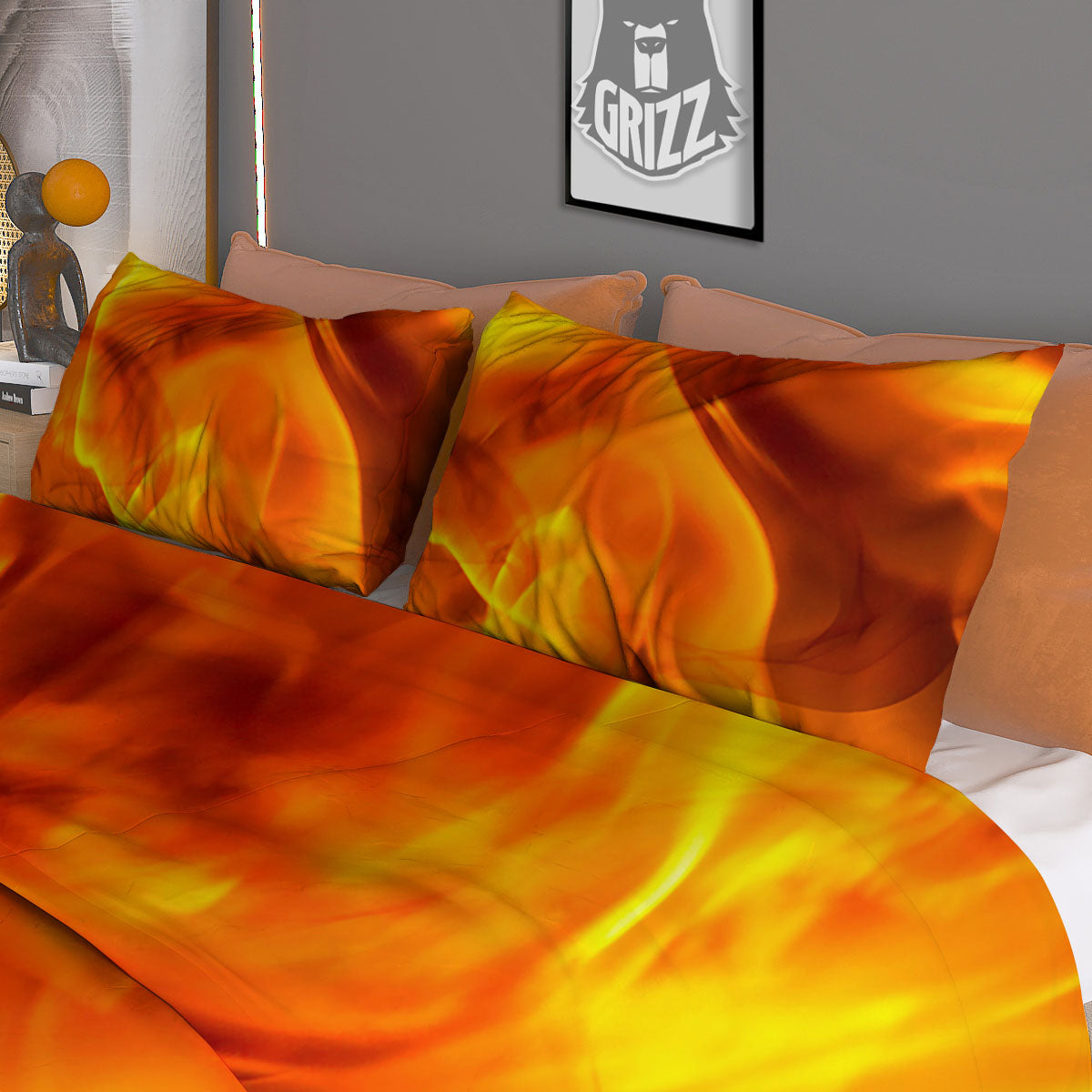 Burning Fire Flame Print Duvet Cover Bedding Set