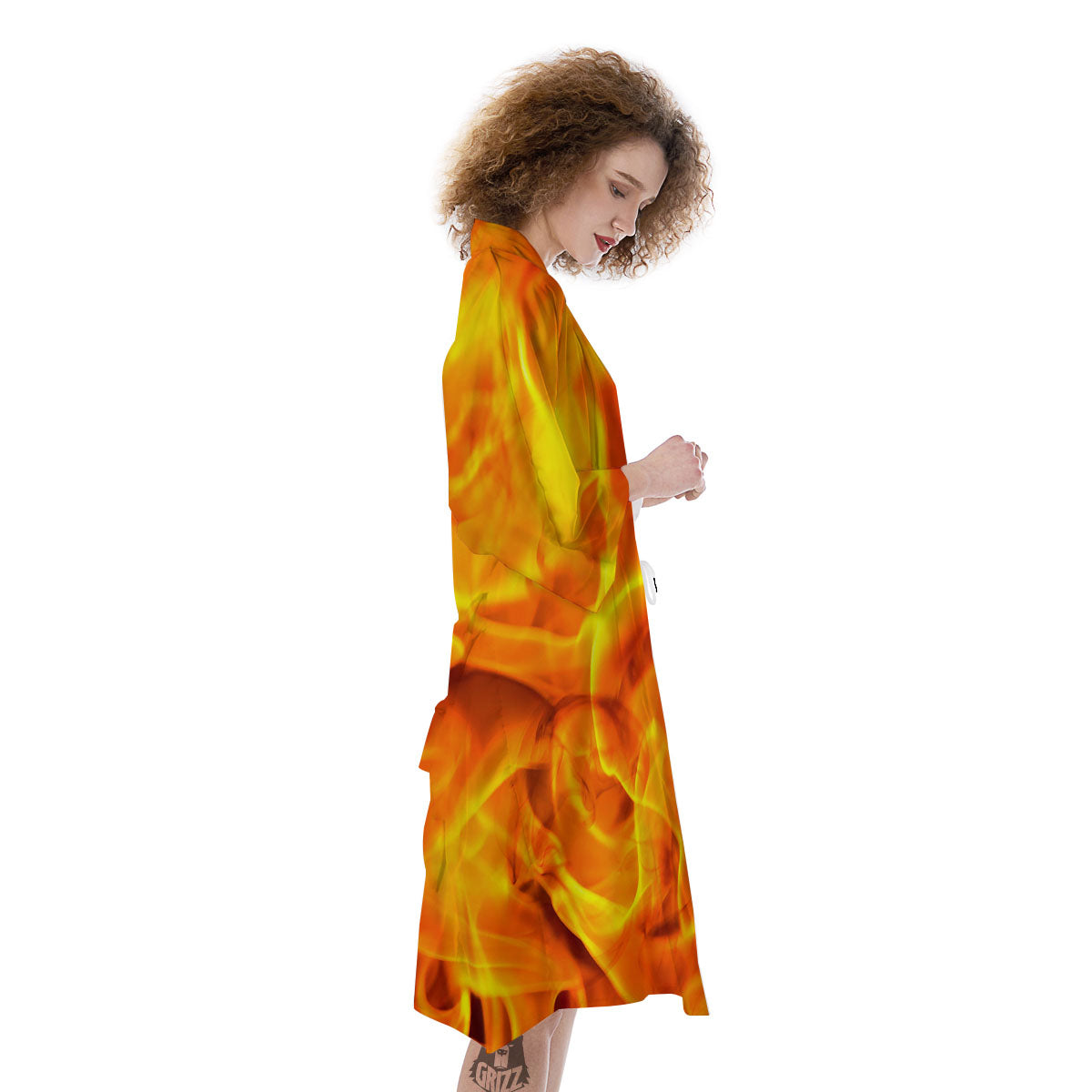 Burning Fire Flame Print Kimono-grizzshop