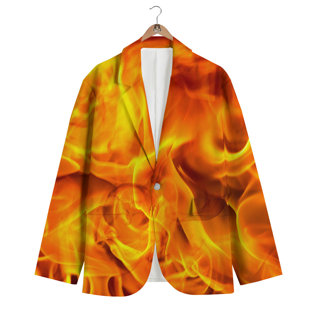Burning Fire Flame Print Men's Blazer-grizzshop