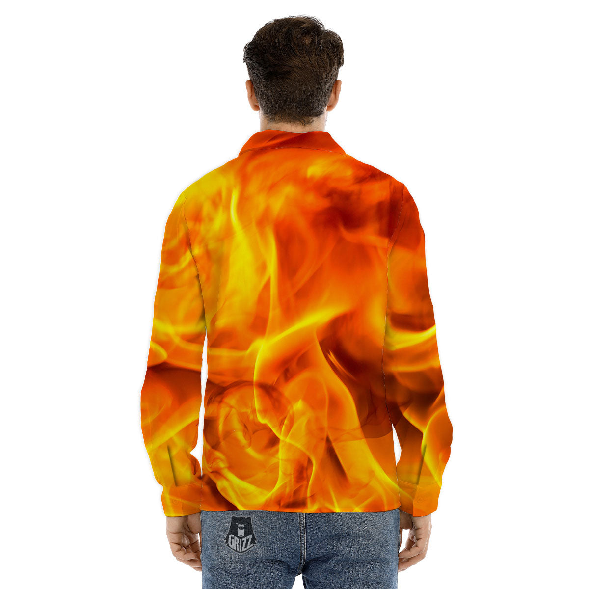 Burning Fire Flame Print Men's Dress Shirts-grizzshop
